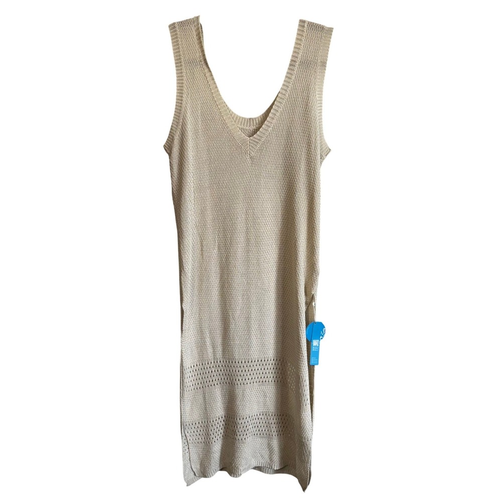 Cupshe Cream‎ Knit Swim Cover-Up Dress Side Slits Medium Beach Resort Travel New